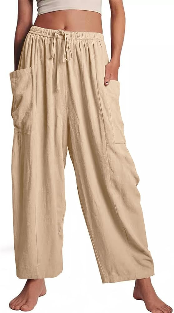 Kissonic Womens Wide Leg Pants Casual Loose Drawstring Flowy Summer Beach Palazzo Harem Pants wit... | Amazon (US)