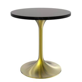 Verve Mid-Century Modern 27 in. Round Dining Table with MDF Top and Brushed Gold Pedestal Base, Black | The Home Depot