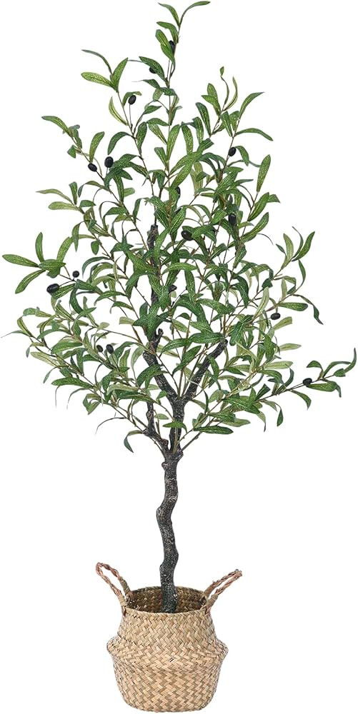 Hanamono 3.94ft Artificial Olive Tree, Potted Faux Large Plants Olive Branches 1014+ Leaves 36+ F... | Amazon (US)