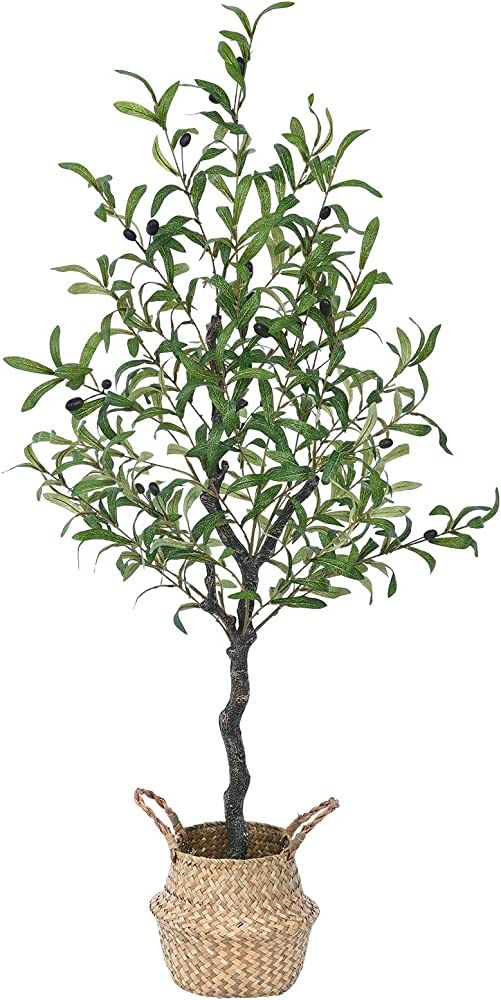 Hanamono 3.94ft Artificial Olive Tree, Potted Faux Large Plants Olive Branches 1014+ Leaves 36+ F... | Amazon (US)