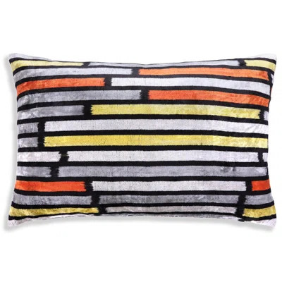 Handmade Velvet Pillow With Insert – Modern Striped Ikat, Sunset Tones, 16X24 | Wayfair North America