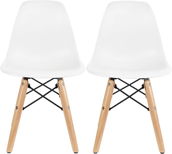 2xhome - Kids Size Plastic Toddler Chairs with Natural Wooden Dowel Legs (Set of 2) (White) | Amazon (US)