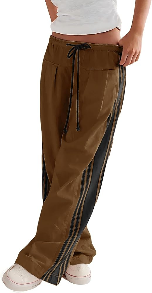 Hongsui Women's Wide Leg Pants Drawstring High Rise Side Striped Slouchy Palazzo Pants with Pocke... | Amazon (US)
