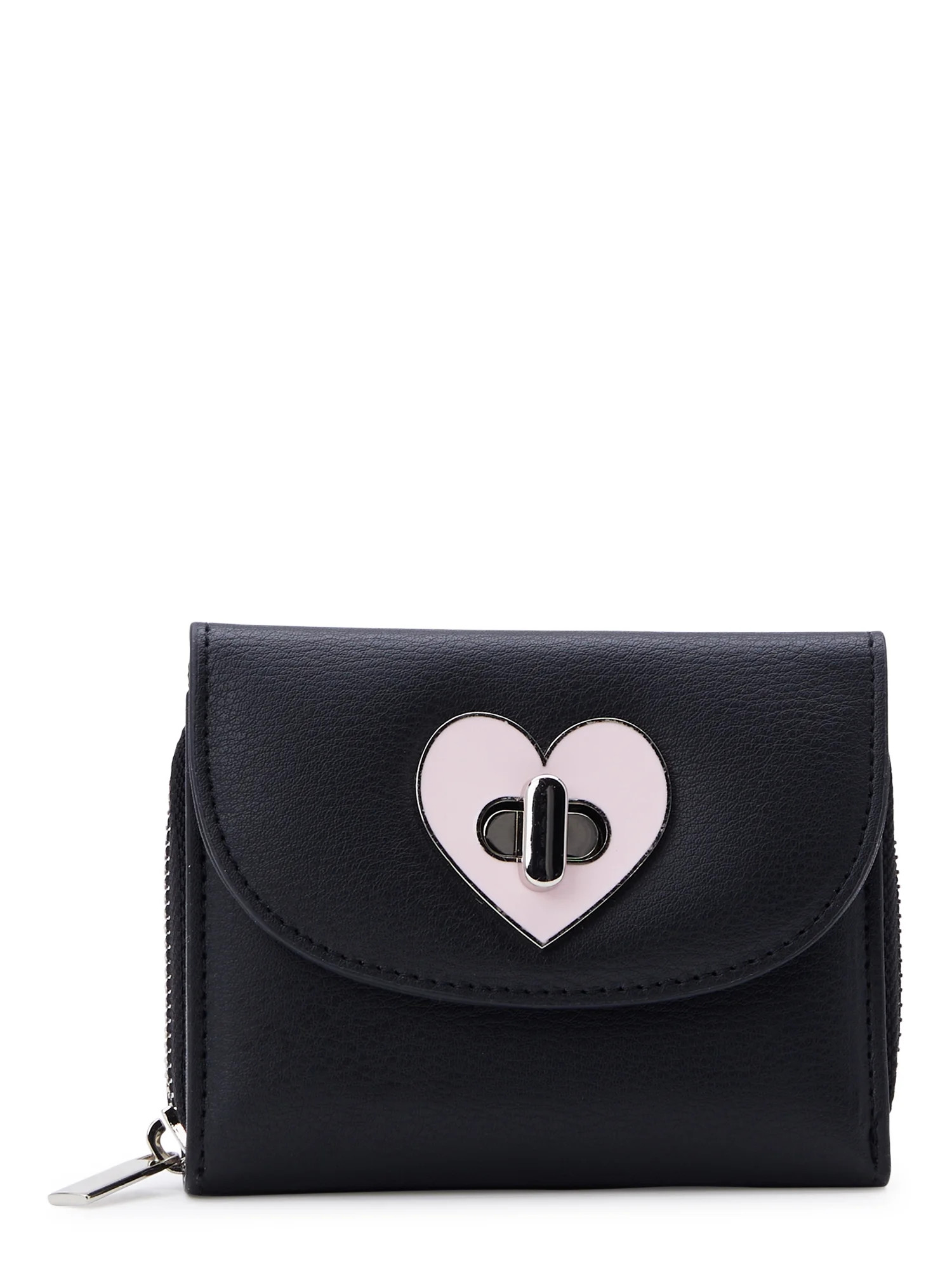 No Boundaries Women's Zip Around Turn Lock Flap Wallet, Black | Walmart (US)