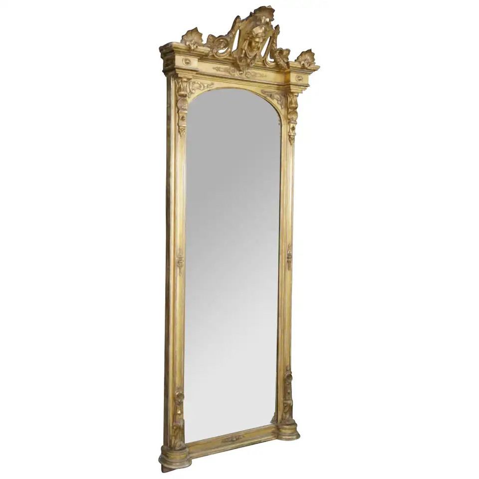 Monumental Antique Renaissance Revival Neo-Grec Giltwood Carved Pier Mirror 88" | 1stDibs