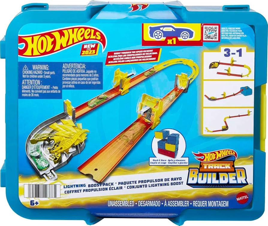 Hot Wheels Toy Car Track Set, Track Builder Playset Lightning Boost Pack & 1:64 Scale Vehicle, 12... | Amazon (US)