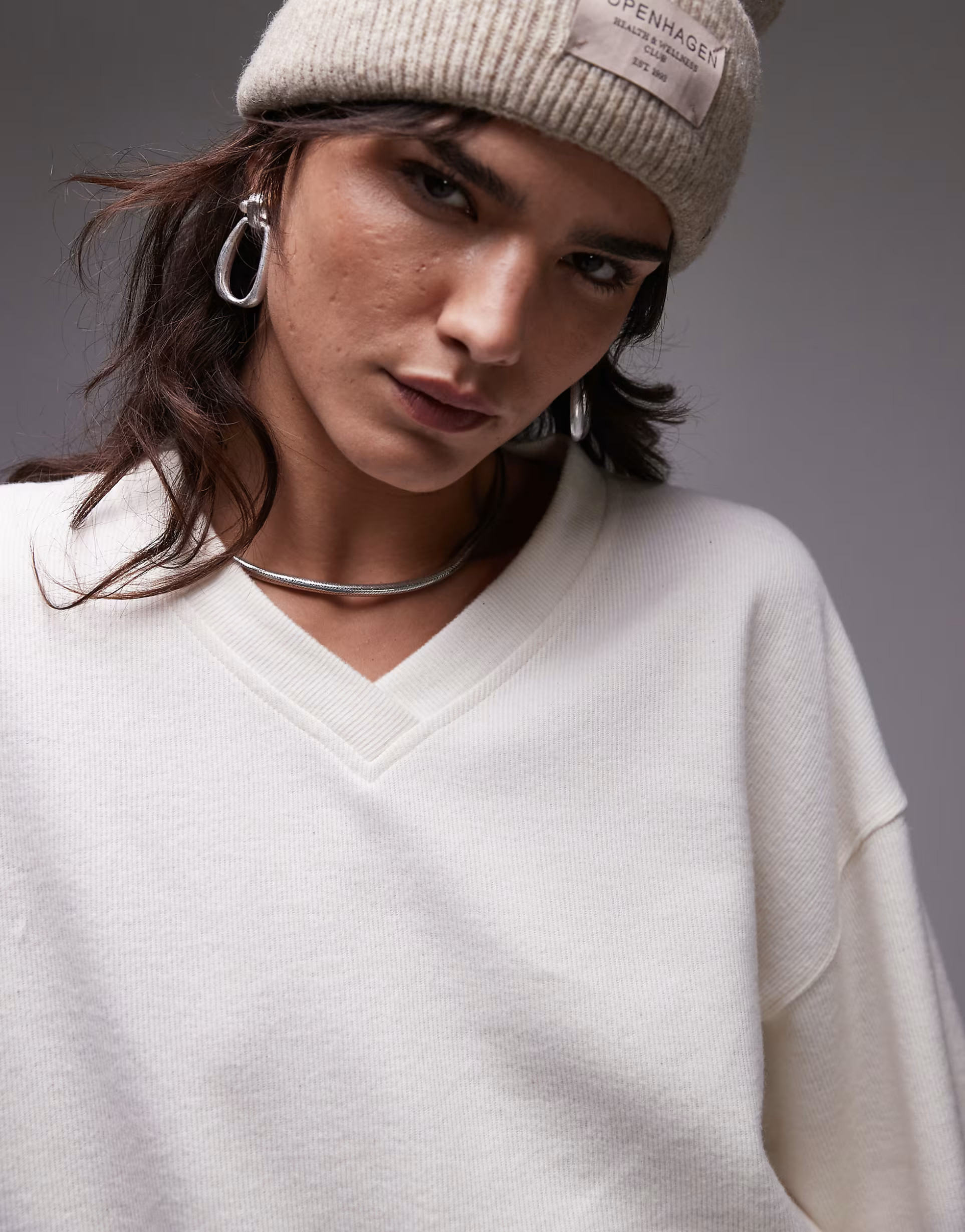 Topshop brushed v neck sweatshirt in cream | ASOS | ASOS (Global)