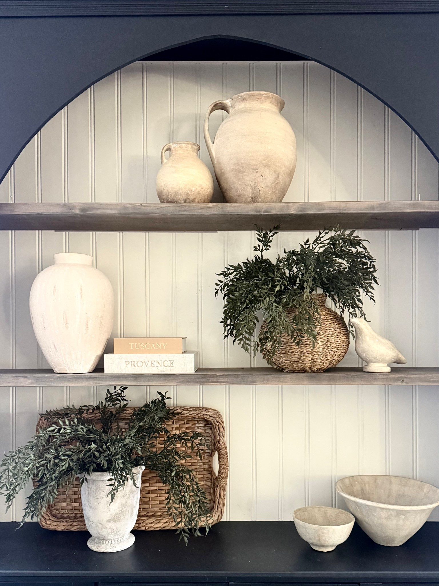Neutral Spring shelf styling 🤎🤍