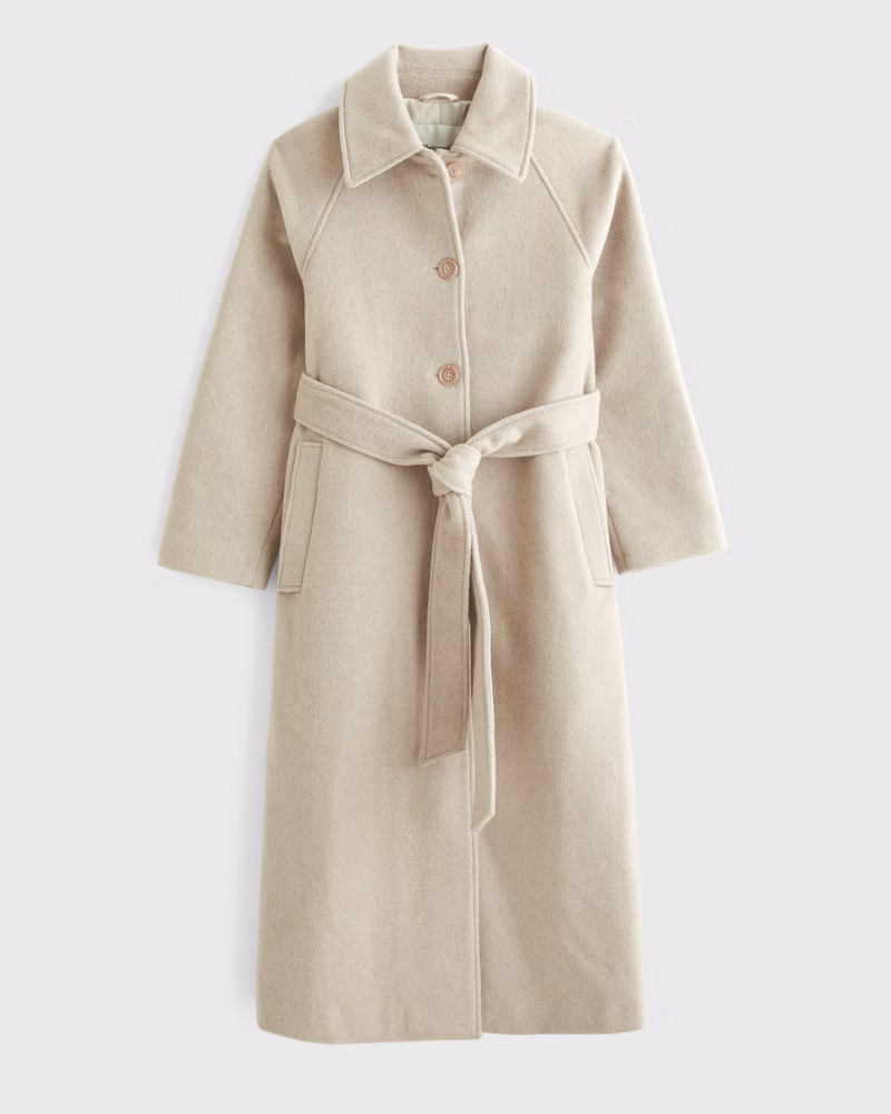 Abercrombie & Fitch Women's Wool-Blend Belted Coat in Light Taupe - Size XS | Abercrombie & Fitch (US)
