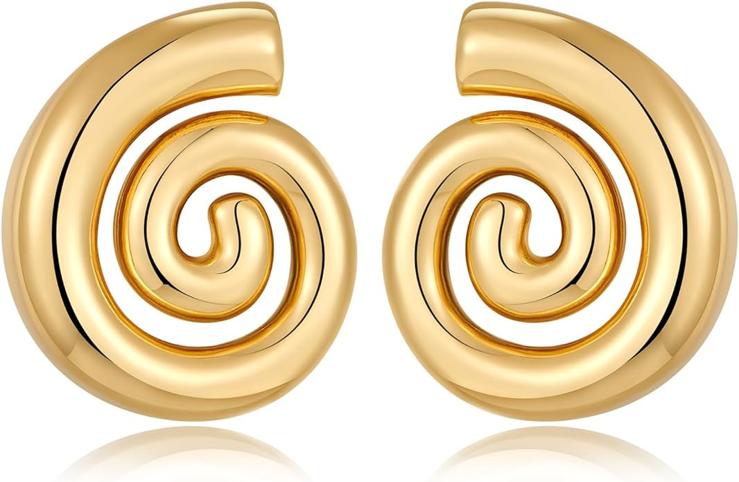 Gold Sliver Statement Earrings for Women - Spiral Swirl Chunky Vintage Stud Earrings, Trendy Jewe... | Amazon (US)