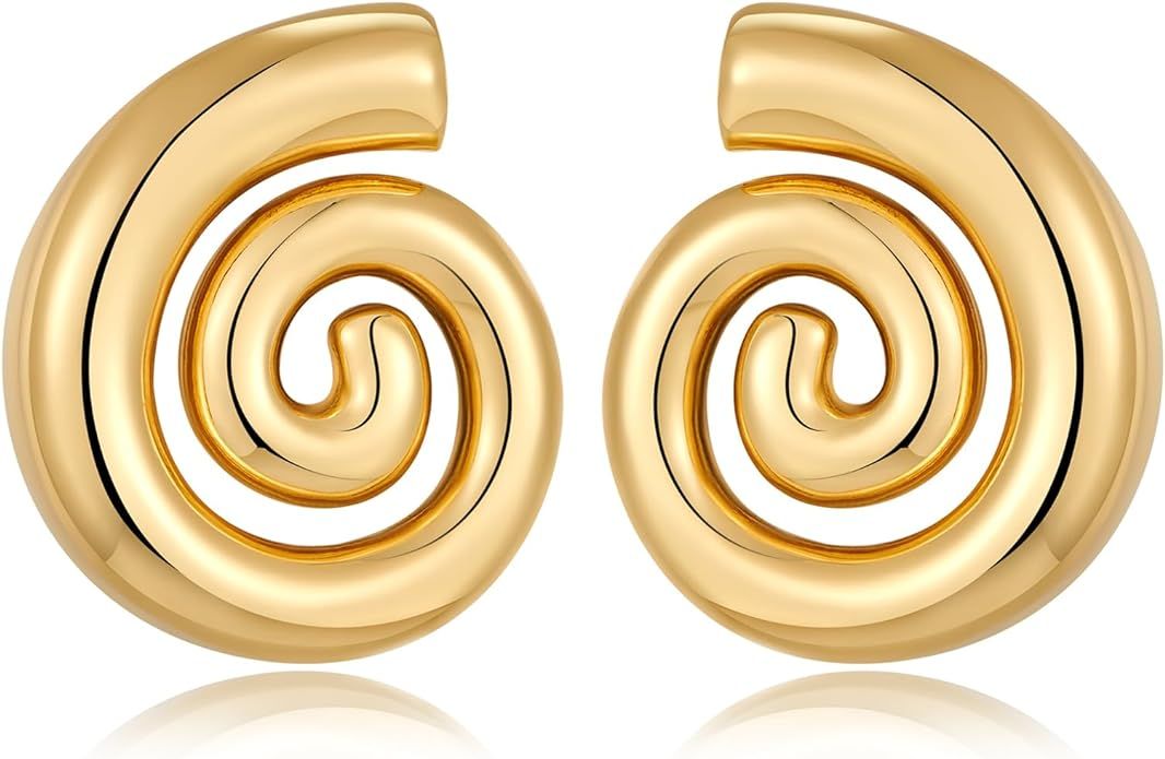 NEPULOY Spiral Earrings Chunky Gold Silver Statement Earrings Retro Stud Drop Earrings Trendy Jew... | Amazon (US)