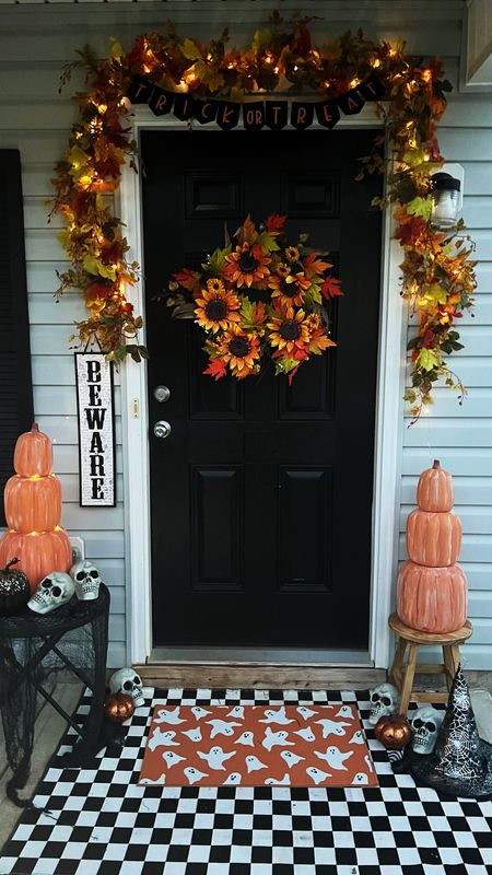 My Fall front porch is complete. The pumpkin stacks are from dollar tree so I can’t link those. #halloween #fallporch #fallgarland 

#LTKhome #LTKSeasonal