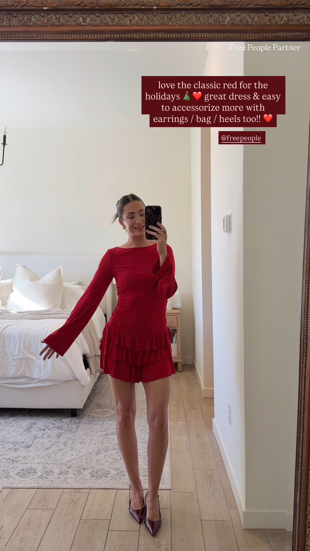 Love this classic dress for the holidays & at a great price! ❤️ spend $150 at @freepeople & get $100 back to use at a later time!! 🎄🙌🏽❤️✨ wearing a small in this dress! 

#LTKootd #LTKHoliday #LTKgrwm
