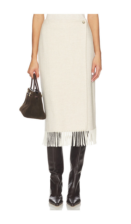 Polo Ralph Lauren Fringe Herringbone Wrap Skirt in Cream Herringbone. Size 10 | Revolve Clothing (Global)