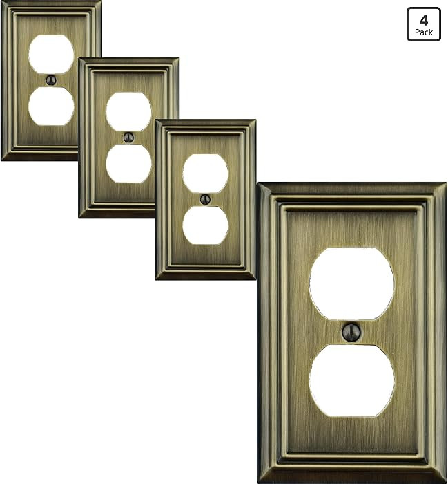 Single Duplex Outlet Cover Plate, 4- Pack Antique Brass Adler Metal Wall Plate 1 Gang, for Light ... | Amazon (US)