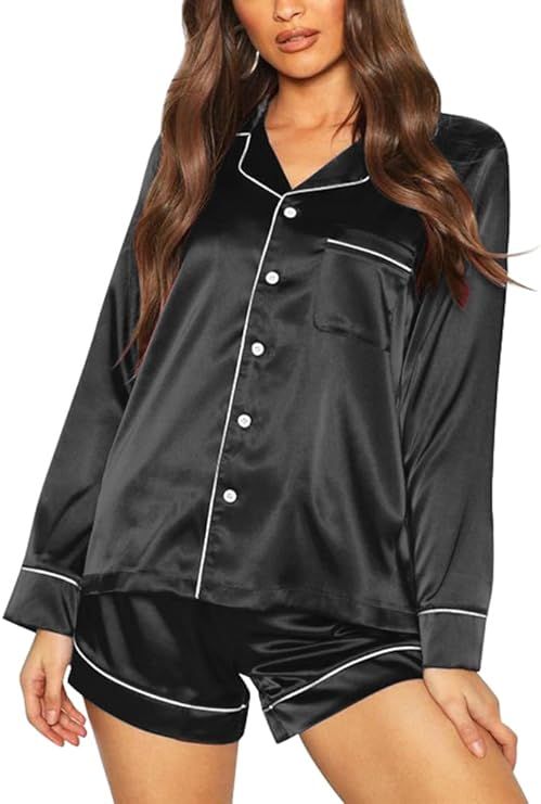 Ekouaer Silk Pajamas Womens Long Sleeve Sleepwear Soft Satin Button Down Loungewear 2 Piece Pjs S... | Amazon (US)
