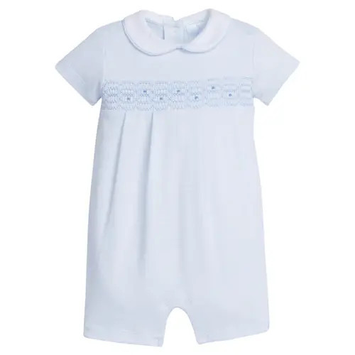 Little English Kids' Smocked Ream Romper in Blue Geo at Nordstrom, Size 9M | Nordstrom