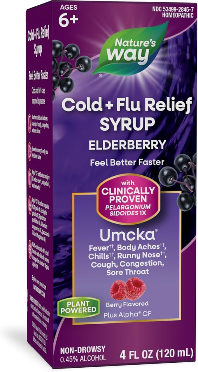 Nature's Way Cold + Flu Relief Syrup, Umcka, Sore Throat, Cough, Congestion, Fever , Body Aches, ... | Amazon (US)