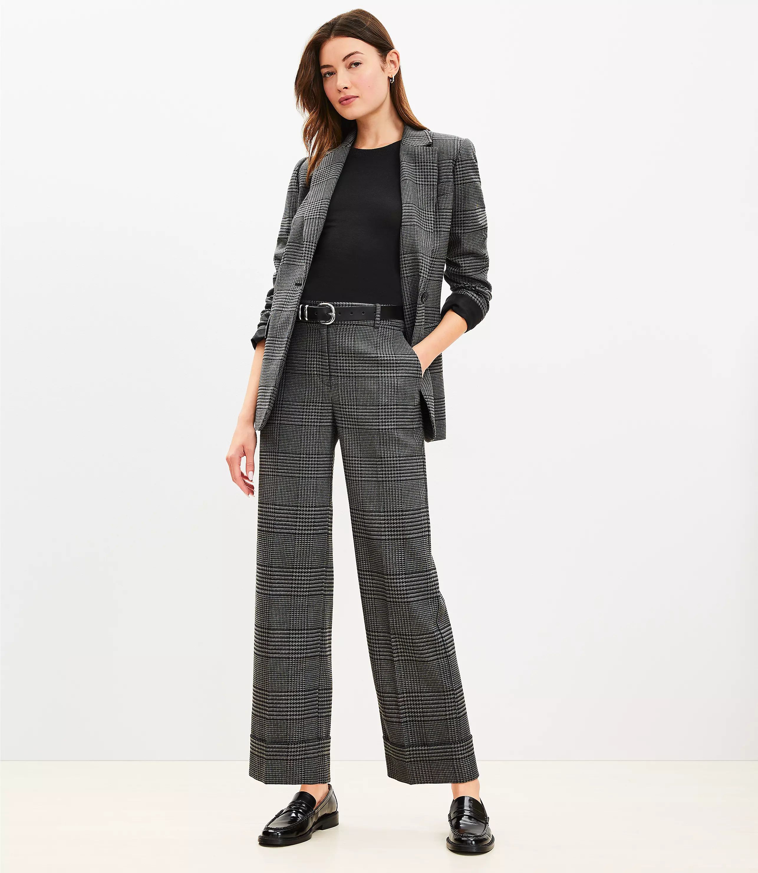 Straight Cropped Cuff Pant in Houndstooth | LOFT