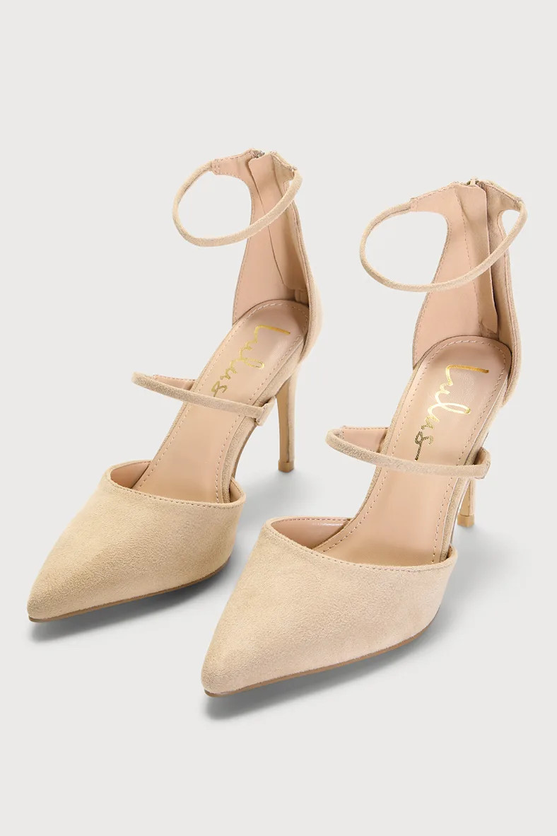 Lovelee Light Nude Suede Pointed-Toe Ankle Strap Pumps | Lulus (US)