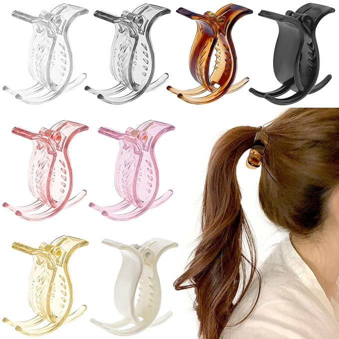 8 Pcs Glossy Colorful Ponytail Holders Claw Clips for Braiding Buns - Strong Hold French Barrette... | Amazon (US)