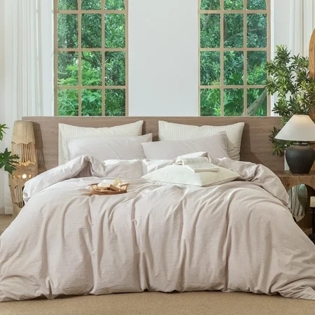 MooMee Striped Duvet Cover Set King 100% Washed Cotton Linen Like Textured Breathable 3-Piece (Orange& White Pinstripes) | Walmart (US)