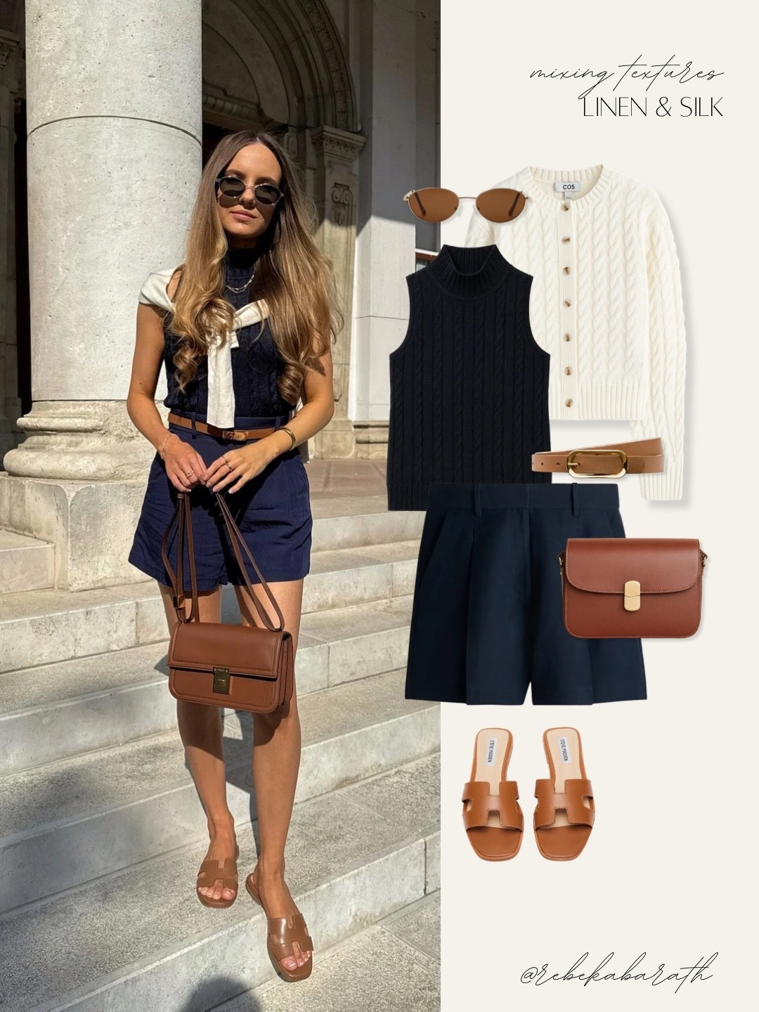 mixing textures // linen & silk 

navy outfit | classic summer looks | tailored shorts | tan slides

#LTKootd
