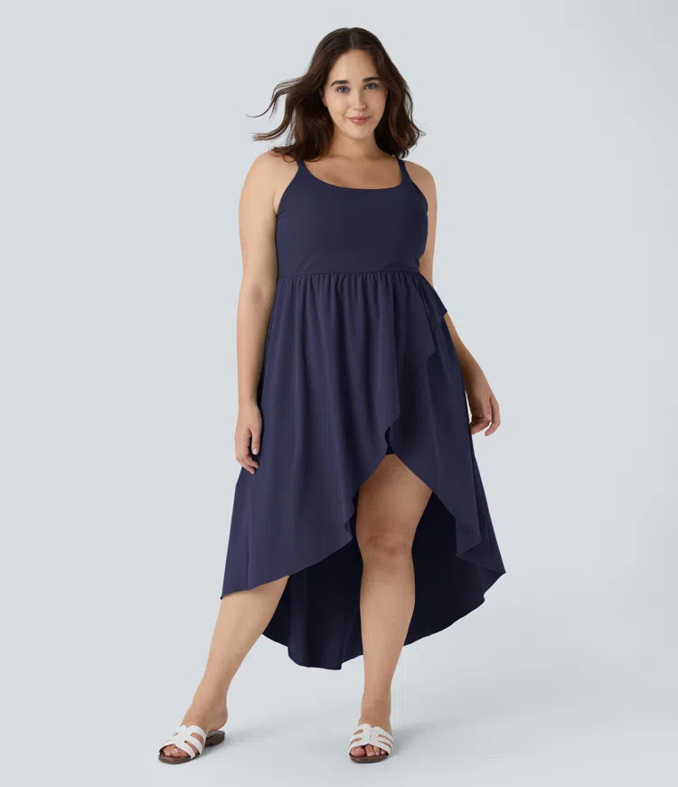 Women’s Breezeful™ Asymmetric Crossover Hem 2-Piece Pocket Flowy Midi Quick Dry Casual Plus S... | HALARA