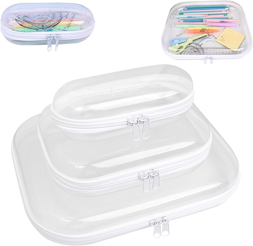Clear Hard Shell Zipper Case,3PCS Transparent Clear Zipper Pouches,Hard Side Plastic Case Set,Por... | Amazon (US)