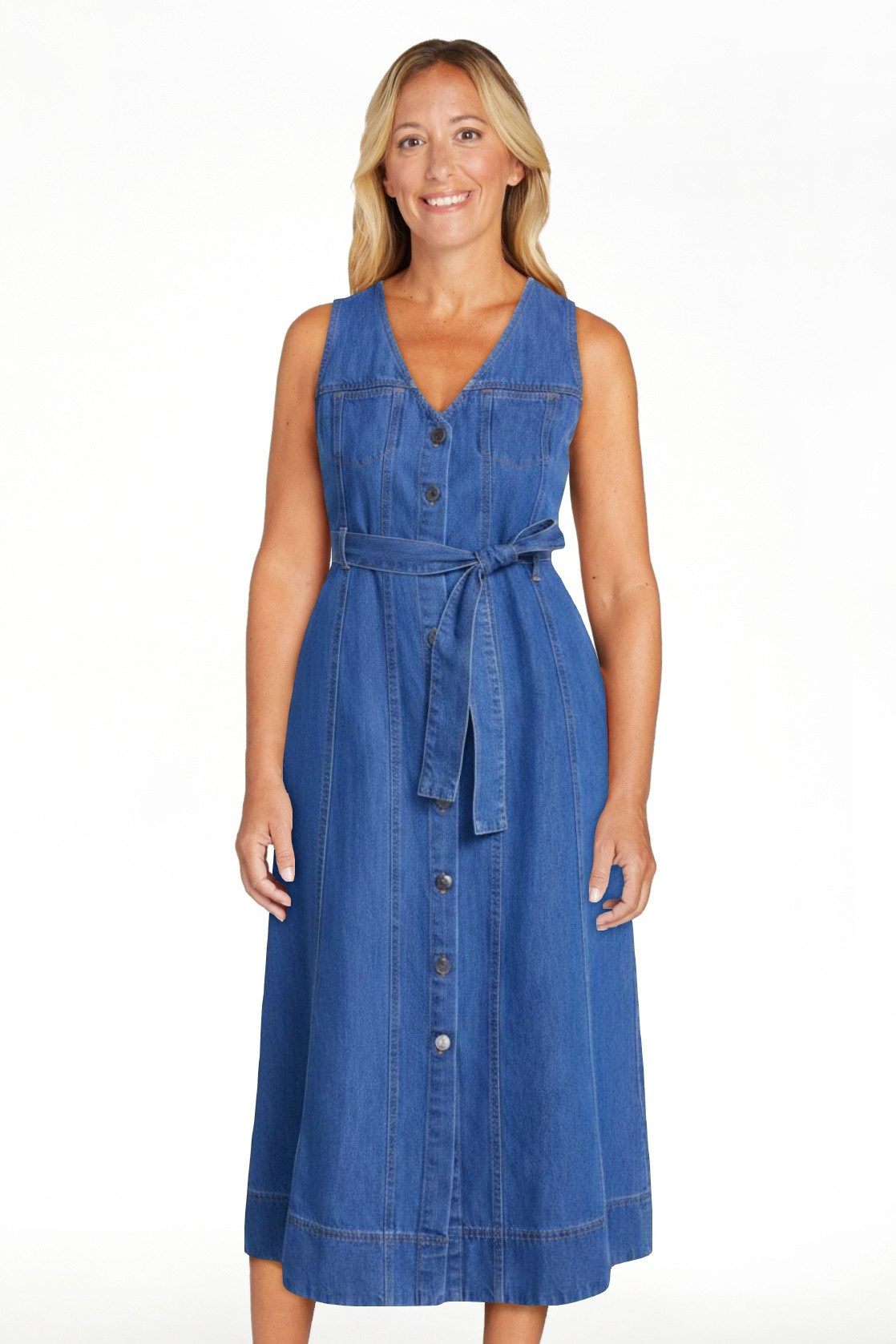 Scenario Women's and Women's Plus Sleeveless Denim Midi Dress, Sizes XS-4X | Walmart (US)