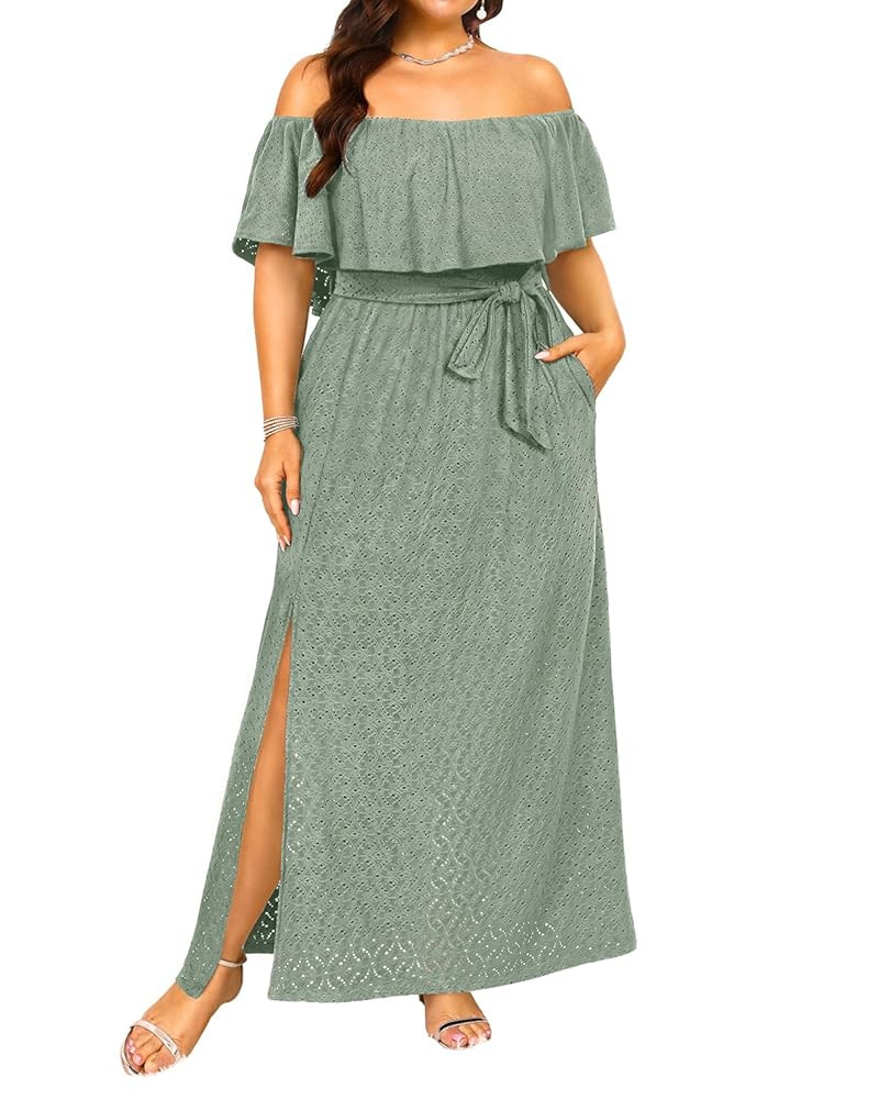 Pinup Fashion Women Plus Size Summer Dresses - Off The Shoulder Wedding Guest Eyelet Casual Maxi ... | Amazon (US)