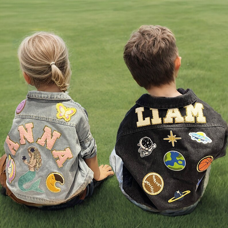 Kids Chenille Letter Patch Jean Jacket Toddler Girls Custom - Etsy | Etsy (US)