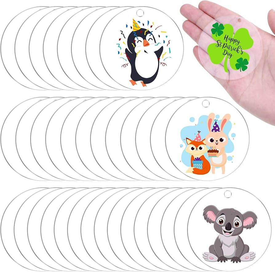 Acrylic Keychain Blanks for Vinyl,30 pcs Ornament Acrylic Blanks Circle Clear Acrylic Discs Keych... | Amazon (US)