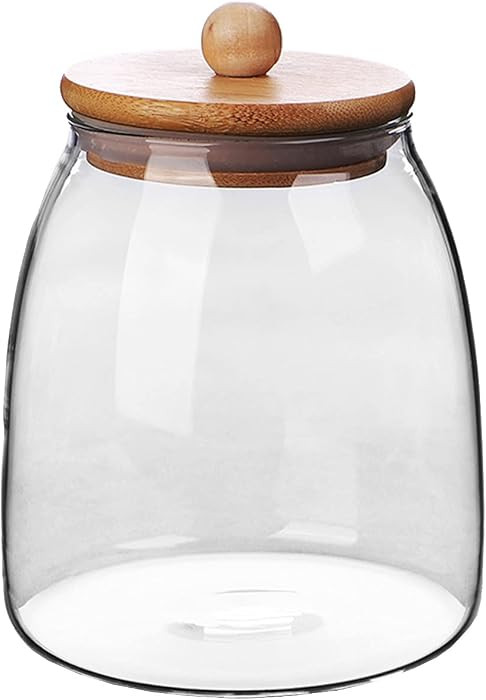 Glass Food Storage Container Candy Dish Spice Jar with Seal Wooden Lid | Amazon (US)