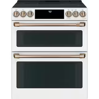 30 in. 7.0 cu. ft. Smart Slide-In Double Oven Electric Range with Convection in Matte White, Fing... | The Home Depot