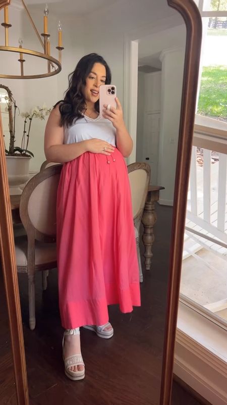 Skirt & z supply tank top from red dress on a maternity look! Sized up to medium for both so I can wear tank with jeans also. So soft! Skirt comes in 2 other colors and tank in a light pink

#LTKbump #LTKshoecrush #LTKVideo
