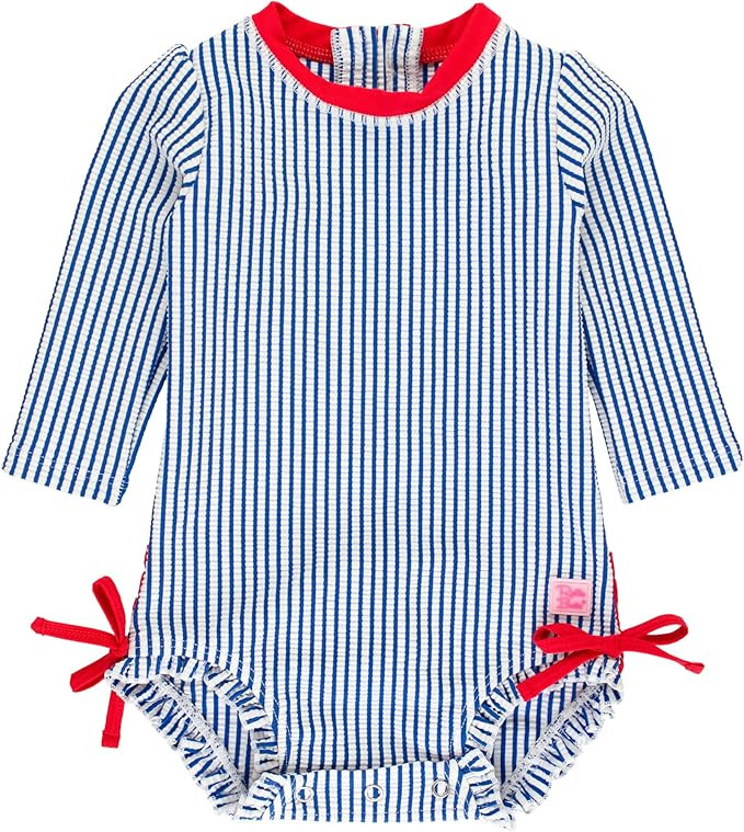 RuffleButts Baby/Toddler Girls Seersucker Long Sleeve One Piece Rash Guard Swimsuit with UPF 50+ ... | Amazon (US)