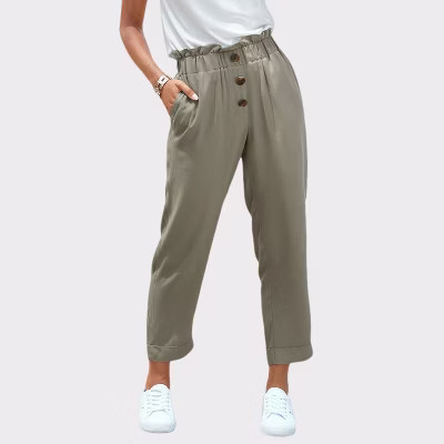 Women's Paperbag Waist Ankle Pants - LASCANA - Khaki Solid 2 | Target