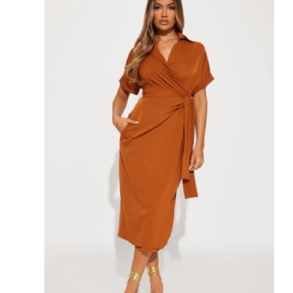 Cognac wrap dress Size 3x | Poshmark