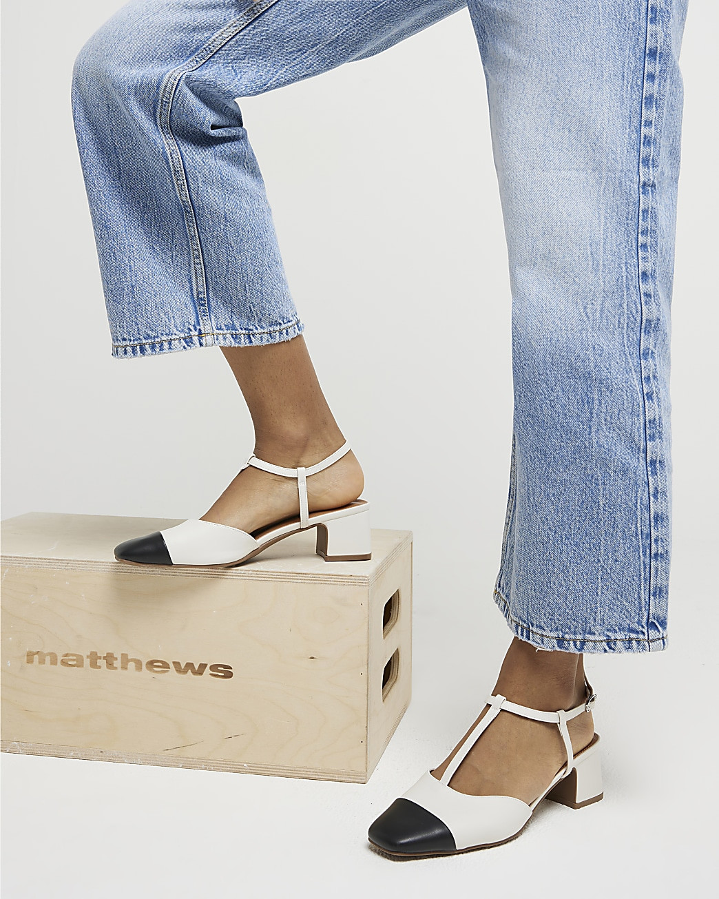 White block heeled court shoes | River Island (UK & IE)
