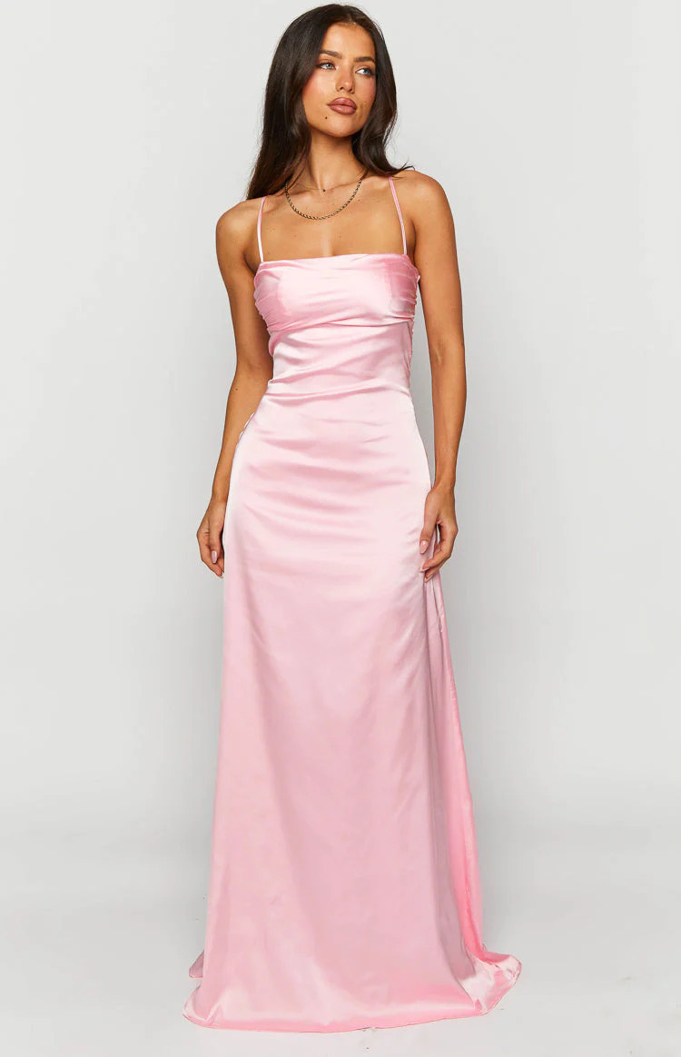 Blaise Pink Satin Maxi Dress | Beginning Boutique (US)