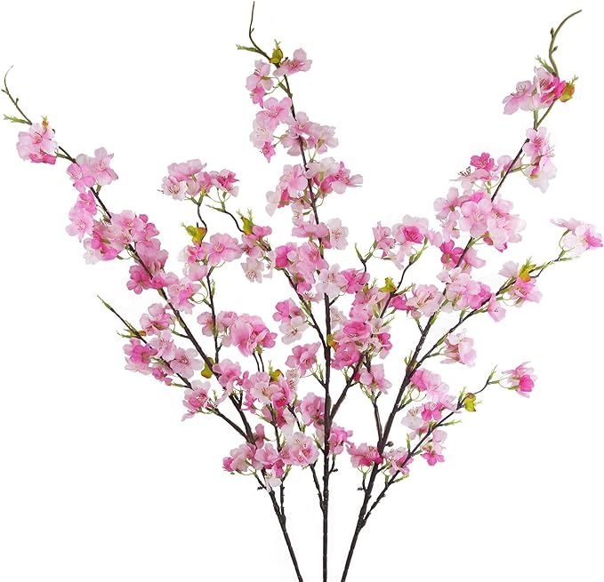 CISDUEO 3 Pcs Artificial Cherry Blossom Flower Silk Peach Flowers Bulk Plum Blossom Flowers with ... | Amazon (US)