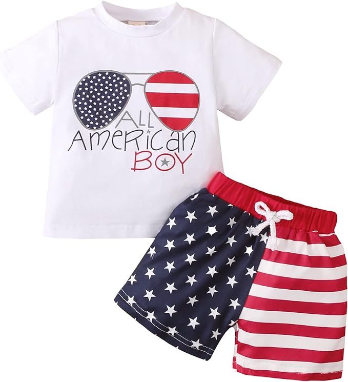 Newborn Baby Girls Boys 4th of July Outfit American Flag Tee Shirt Short Pants Toddler Independen... | Amazon (US)