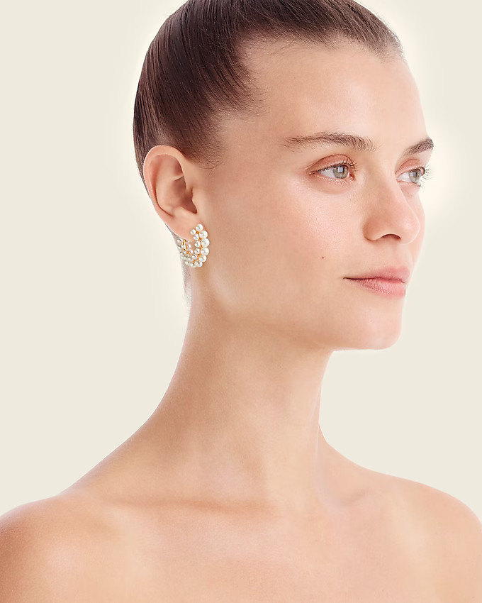 Layered mini-pearl hoop earrings | J. Crew US