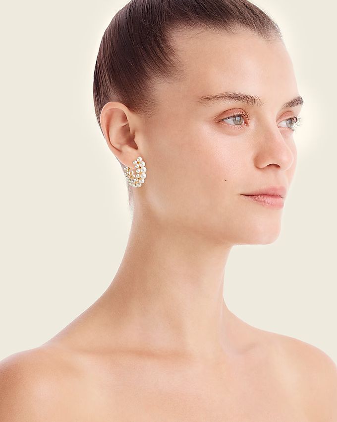 Layered mini-pearl hoop earrings | J.Crew US