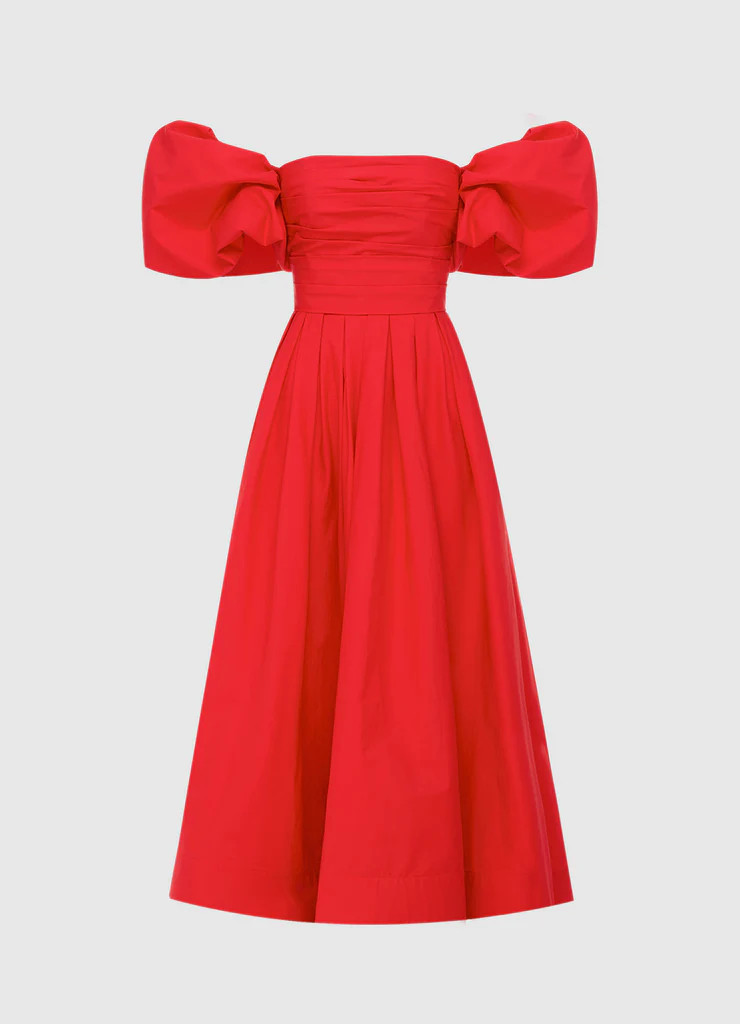 Matilda Puff Sleeve Midi Dress - Scarlet | LEO LIN