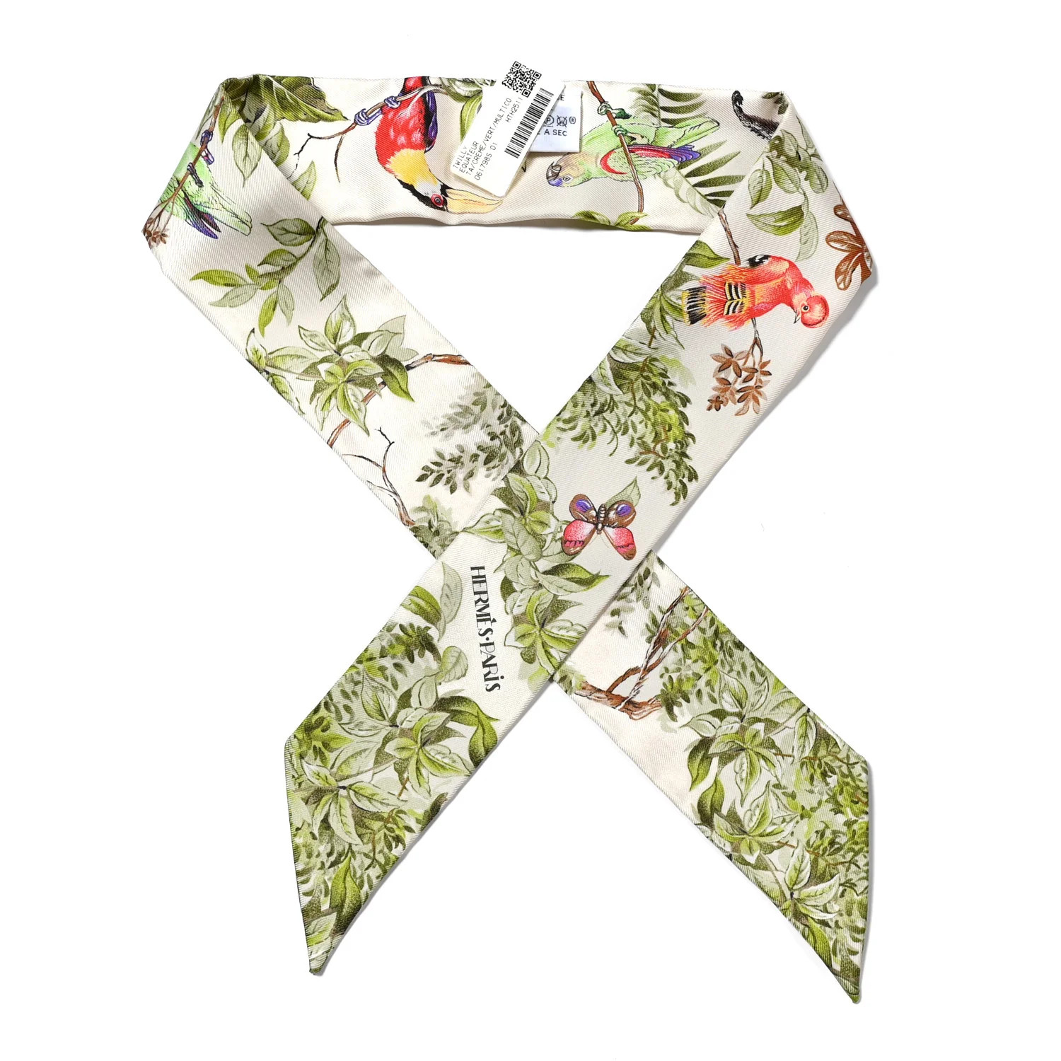Silk Equateur Twilly Creme Vert Multicolore | FASHIONPHILE (US)