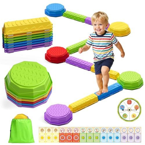 Wee Wonders Balance Beam Stepping Stones for Kids, Non-Slip Sensory Obstacle Course Toys for Toddlers, Stackable Balance Stones with Game Spinner & 30 Card, Indoor Outdoor Gifts for Boys Girls 3-5 | Amazon (US)