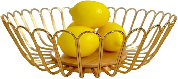Gold Fruit Basket Metal Wire Fruit Basket Bowl Kitchen Countertop Large Storage Serving Holder fo... | Amazon (US)