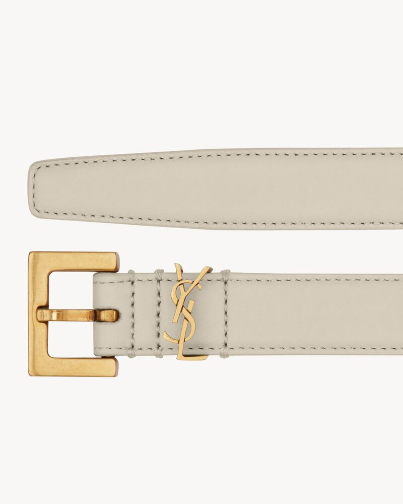 Narrow belt with square buckle featuring a Saint Laurent-Cassandre loop. | Saint Laurent Inc. (Global)